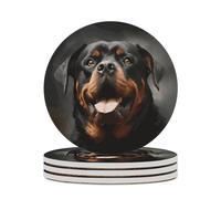 4PCS Cool Rottweiler Dog Art Coasters Non-Slip Round Drink Coasters with Ceramic Stone and Cork Base, Heat Resistant Absorbent 33.00Stone Coaster Set for Kinds of Mugs and Cups, 4 Inch