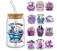 4pcs Cool Skull UV DTF Cup Wraps Winter UV DTF Transfer Waterproof Sticker for Glass Cups Furniture Craft DIY Crafts，Rub on Transfer Stickers for DIY Water Bottle Laptop Decal Wood Car