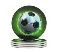 4PCS Cool Soccer Ball Coasters Non-Slip Round Drink Coasters with Ceramic Stone and Cork Base, Heat Resistant Absorbent 33.00Stone Coaster Set for Kinds of Mugs and Cups, 4 Inch