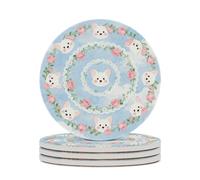 4PCS Corgi Floral Pattern Coasters Non-Slip Round Drink Coasters with Ceramic Stone and Cork Base, Heat Resistant Absorbent 33.00Stone Coaster Set for Kinds of Mugs and Cups, 4 Inch