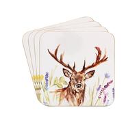 4pcs Cork Coasters Heat Resistant Tableware Highland Stag Animal Nature Print