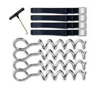 4Pcs Corkscrew Shape Trampoline Stakes Tie Down Spirals Ground Anchors Stakes With Strap For Trampolines Swings Garden Tent Accessories