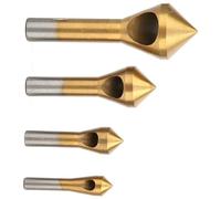 4pcs Countersink Drill Bit Set Deburring Chamfer Drill Bits, Titanium Coated High Speed Steel Countersink Bit for Metal, Wood, Wool, Plastic, DIY, Gold