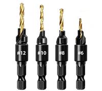 4Pcs Countersink Drill Bit Set, Hex Shank HSS Wood Hole Drilling Bits | Multi Size Woodworking Chamfer Drill Bits, Ideal For Pre-Drilling Screw Holes And Creating Clean Recessed Countersinks