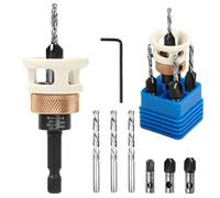 4Pcs Countersink Drill Bit Set with Low Friction Depth Stop, Bits Tapered Head 2.8/3.2/3.5/4.0 Drill+3/8” 82° Counter-Bore, 1/4” Hex Shank, Wood Plug Cutter for DIY Door Window Cabine