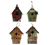 4Pcs Country Cottages Wood Bird House Hanging Birdhouse Condo Garden Decor Set of 4 Colorful Eco-Friendly Outdoor Birdhouses