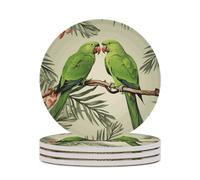 4PCS Couple Parrots Olive Coasters Non-Slip Round Drink Coasters with Ceramic Stone and Cork Base, Heat Resistant Absorbent 33.00Stone Coaster Set for Kinds of Mugs and Cups, 4 Inch