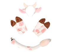 4Pcs Cow Costume Accessory Set, Cow Ears, Headband, Gloves, Tail, Accessory Set for Children, Adults, Animal Milk, Cows, Costumes, Halloween, Cosplay, Costume (A)