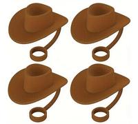 4pcs Cowboy Hat Straw Tip Cover, Cute Cartoon Straw Cap, 10mm Silicone Western Style Straw Covers Cap, Compatible with Stanley Cups 30oz&40oz Tumbler (Brown)