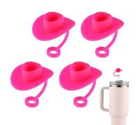 4pcs Cowgirl Hat Straw Cover, Cowboy Soft Silicone Straw Topper Pink Dust-Proof Cute Straw Caps Decorative Cup Accessories for Stanley Cup Tumbler (Rose Red)