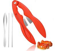4PCS Crab Cracker - Lobster Crackers and Picks - Multifunctional 3-in-1 Crab Leg Crackers - Lobster Crackers - Strong Seafood Tool with Fork/Spoon/Pick - Suitable for Crab & Lobster Legs (Red)