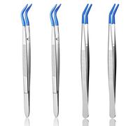 4PCS Craft Tweezers, Tweezers with Rubber Tips PVC Coated Set, Precision-Tweezers, Straight Tip Long Bent Tip for Crafts Jewelry Beads Stamps Lab, Blue