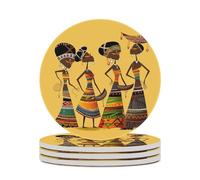 4PCS Creative African Culture Coasters Non-Slip Round Drink Coasters with Ceramic Stone and Cork Base, Heat Resistant Absorbent 33.00Stone Coaster Set for Kinds of Mugs and Cups, 4 Inch