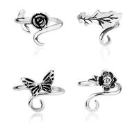 4pcs Crochet Ring, 0.79 Inch Width Adjustable Finger Weaving Hook 4 Styles Braided Open Yarn Guide Ring Metal Yarn Tension Holder Knitting Loop Ring Crochet Crafts Accessories Gift