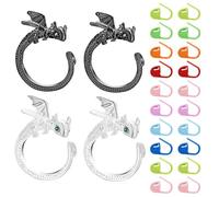 4pcs Crochet Tension Rings（Black&Siliver）and 20 Pin Buckles - Dragon Knitting Crochet Loop Ring Set, Adjustable Yarn Guide Ring for Finger, Ergonomic Metal Crochet Ring for Smooth Yarn Flow, Knitting