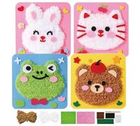 4PCS Cross Stitch Kits for Kids, Cartoon Animal DIY Embroidery Doll Set, Embroidery Kit for Kids, Embroidery Doll Craft Kit for Kid with Yarn, Needles, Fabrics for Beginners & Children Aged 4-12