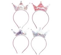 4pcs Crown Shape Party Hair Hoop Plastic Sequined Headband | Sparkling Crown Headdress, Adorable Style for Festivals and Proms, Christmas Photo Props for Daughter and Niece Random Color