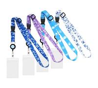 4PCS Cruise Lanyard with Card Holder, 4 Colors Printed Lanyard with Retractable Badge Reel, Waterproof, Cruise Essentials, Bus Pass Holders for Men and Women (Light Blue, Dark Blue, Purple, White)