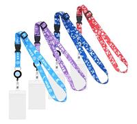 4PCS Cruise Lanyard with Card Holder, 4 Colors Printed Lanyard with Retractable Badge Reel, Waterproof, Cruise Essentials, Bus Pass Holders for Men and Women (Light Blue, Dark Blue, Purple, Red)