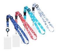 4PCS Cruise Lanyard with Card Holder, 4 Colors Printed Lanyard with Retractable Badge Reel, Waterproof, Cruise Essentials, Bus Pass Holders for Men and Women (Light Blue, Dark Blue, White, Red)