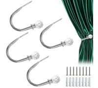 4PCS Crystal Ball Curtain Holdbacks, U-Shaped Metal Curtain Tie Backs with Decorative Balls, Wall Mounted Tie Back Hooks for Curtains, Elegant Silver Finish for Home Window Drapes and Office Decor