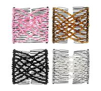 4PCS Crystal Beads Hair Combs，beaded Elastic Double Hair Grips， Hair Braided Finishing Fixer Comb，hair Styling Tools for Women， Multi-purpose Stretchable DIY Hair Accessories（4 Color）