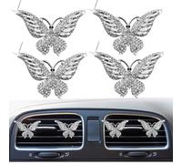 4Pcs Crystal Butterfly Air Vent Clips,Car Air Fresheners Vent Clips,Exquisite Cars Diffuser Vent Clip,Diamond Cars Interior Decor for Women,Car Decor Interior Accessories (White)