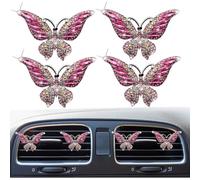 4Pcs Crystal Butterfly Air Vent Clips,Car Air Fresheners Vent Clips,Exquisite Cars Diffuser Vent Clip,Diamond Cars Interior Decor for Women,Car Decor Interior Accessories (Pink)