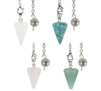 4PCS Crystal Pendulums for Dowsing & Divination,White,Deep Green,Pink Quartz & Green Crystal Pendulum with 19 cm Chain,Reiki Healing, Chakra Balancing & Meditation Tool for Wiccan Rituals
