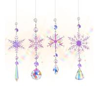 4PCS Crystal Snowflake Christmas Decorations for Window Rainbow Prism Suncatchers Wind Chimes for Christmas Tree Window Bedroom Garden Office Party Wedding Decorations