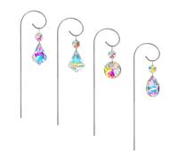 4PCS Crystal Sun Catchers with Clear Glass and Metal Hook, Silver