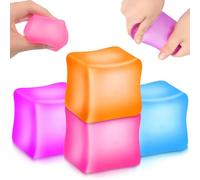 4Pcs Cube Stress Relief Fidget Toys, Stress Balls for Adults, Squishy Fidget Toys for Kids, Ice Cube Sensory Stress Balls for Autism ADHD, Party Bag Fillers for Boys Girls