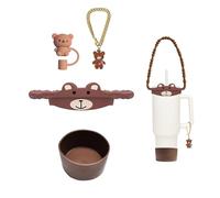 4Pcs Cup Accessories Set for Stanley Cup 30oz & 40oz Tumbler with Handle, Including Silicone Water Bottle Handle Strap, Cute Animal Straw Toppers Cap, Bottom Boot, Cute Stanley Charms (Brown-Bear)
