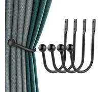 4Pcs Curtain Holdbacks Curtain Tiebacks Hooks Tie Backs for Curtains Curtain Holders for Wall Curtain Holder Curtain Tie Backs Wall Mount for Living Room, Bedroom and More (Matte Black)