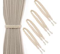 4pcs Curtain Rope, Natural Cotton Hand-Knitted Curtain Tiebacks, Adjustable Boho Braided Drapery Holdbacks with Buckle Cord, Beige