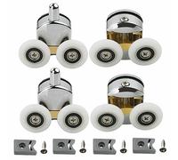 4Pcs Curved Shower Door Rollers, 23mm Replacement Sliding Shower Door Runners Wheels with Anti-Collision Block and Screws for 4-6mm Glass Doors Bathroom (2 Top & 2 Bottom)