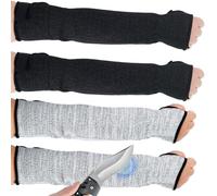 4Pcs Cut Resistant Sleeves with Thumb Hole, 45cm Arm Protection Sleeves Level 5 Protection, Heat Resistant Safety Arm Guard Anti Cut Sleeves Arm Protectors for Garden Kitchen Farm Work (Grey+Black)