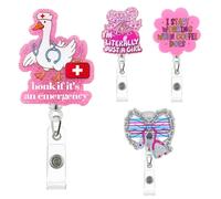 4PCS Cute and Fun Nurse Badge Reel Bulk: Adjustable ID Holder with Fun Name Tag Sleeve. Ideal for Nursing Schools, Doctors, Students, Registered Nurses, and As a Nurses' Day Gift.