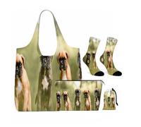 4Pcs Cute Boxer Puppies Gifts for Women Girls Puppies Lover | Tote Handbag Socks Cosmetic Bag for Christmas Halloween Birthday