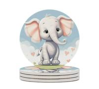 4PCS Cute Elephant Coasters Non-Slip Round Drink Coasters with Ceramic Stone and Cork Base, Heat Resistant Absorbent 33.00Stone Coaster Set for Kinds of Mugs and Cups, 4 Inch