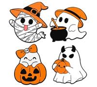 4Pcs Cute Enamel Pins, Halloween Skull Spooky Skeleton Horror Pumpkin Ghost Brooch, Cartoon Enamel Brooch, Pins Set, Cartoon Funny Jewelry Gift for Kids Friends