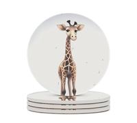 4PCS Cute Giraffe Coasters Non-Slip Round Drink Coasters with Ceramic Stone and Cork Base, Heat Resistant Absorbent 33.00Stone Coaster Set for Kinds of Mugs and Cups, 4 Inch