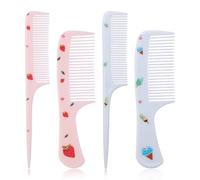 4pcs Cute Hair Comb Set, Strawberry & Ice Cream Kids Toddler Baby Comb Fine Tooth & Rat Tail Combs Small Tiny Mini Miniature Plastic Hair Brush for Women Girls Kids All Types