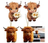 4Pcs Cute Highland Cow Car Air Freshener Set with 2 Vent Clips,2 Hanging Decorations,Long-Lasting Scent Refills,Funny Car Accessories Gifts for Women Men Enthusiasts,Car Vent Freshener for Office Home