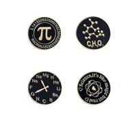 4PCs Cute Math Chemical Science Brooches Pin Sign Lab Pin Kawaii Chemistry Science It Like Magic But Real Brooch Round Clock Brooch Badge Jewelry Cartoon Back to School Gift Lapel Badges for Girls