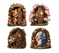 4Pcs Cute Mouse Fairy Door, Wooden Fairy Doors for Garden, Miniature Yard Ornaments, Dreamy Forest Decoration for Garden Yard Trees, Fairy Garden Accessories for Door, Fences & DIY Craft