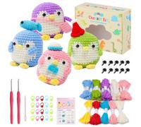 4PCS Cute Penguin Crochet Kit for Beginners, Amigurumi Crochet Animal Kit,Crochet Starter Kit Step-by-Step Video Tutorials, Adults Kids Crochet Starter Kit with Gift Box