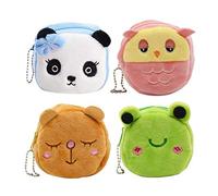 4Pcs Cute Plush Coin Purse Cartoon Animals Coin Pouch Bag Coin Tray Wallet Key Holder Clutch Bags Headphones Data Cable Storage Package Gift for Boy and Girls