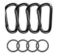 4Pcs D-Ring Locking Carabiner Clips, 3 inch Aluminum Alloy Carabiner Heavy Duty, Keychain Clips Hook with 4 Key Rings for Camping, Hiking, Fishing, Traveling, Keychain