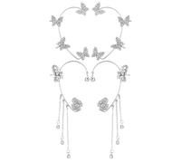 4Pcs Dainty Silver Butterfly Ear Cuffs Wraps Ear Cuff Earrings Bling Butterfly Tassel Style Zircon Earrings Clips Bridal Wedding Jewelry for Women Non Piercing